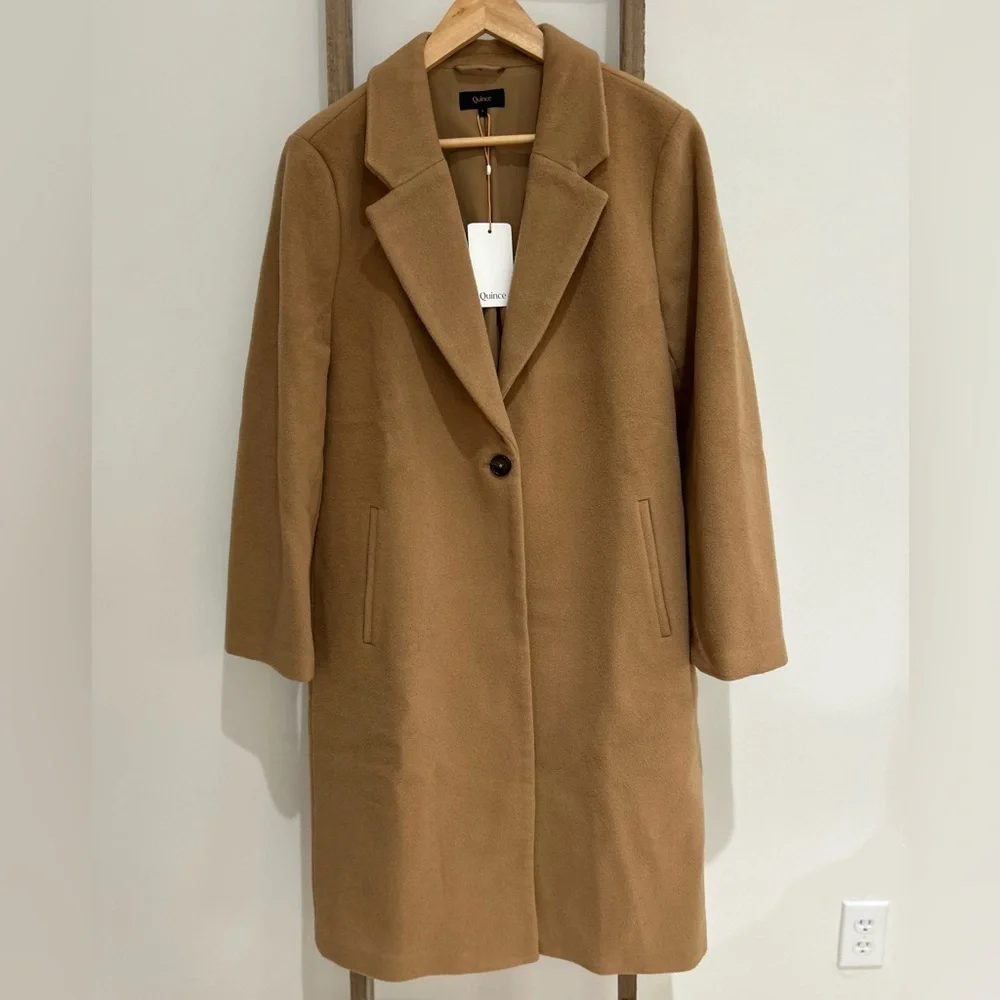 Quince Classic Wool Cashmere Single-Breasted Caramel Coat Women’s Size L NWT - Picture 1 of 13